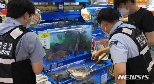 수산물 원산지표시 단속 현장.