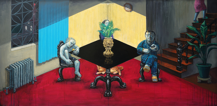 조문기, TV가 있는 거실, 97 x 194 cm, Acrylic on canvas, 2023 *재판매 및 DB 금지