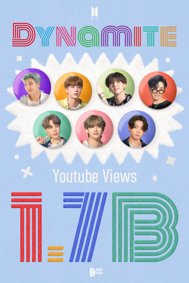 [서울=뉴시스] 방탄소년단 '다이너마이트(Dynamite)' 뮤직비디오 17억뷰. 2023.06.06. (사진 = 빅히트 뮤직 제공) photo@newsis.com *재판매 및 DB 금지