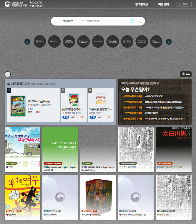 [서울=뉴시스] '지식정보 통합검색서비스' 메인 페이지 (사진=국립중앙도서관 제공) 2023.06.07. photo@newsis.com *재판매 및 DB 금지