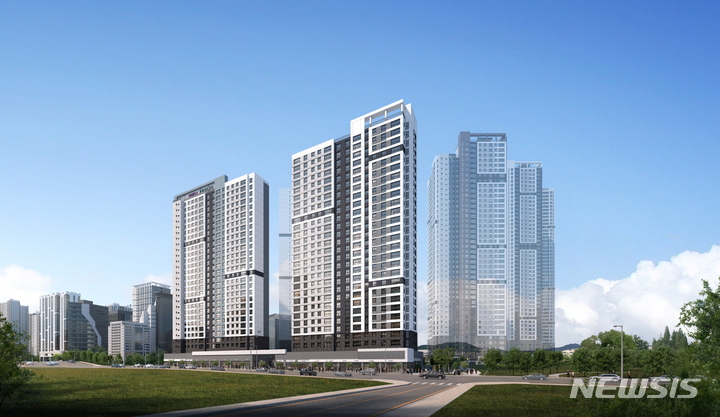 [서울=뉴시스] 신영지웰 푸르지오 테크노폴리스 센트럴 오피스텔 투시도.