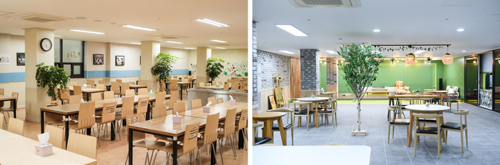 서울정신요양원 식당 리모델링 전후 모습. (사진=아워홈 제공)