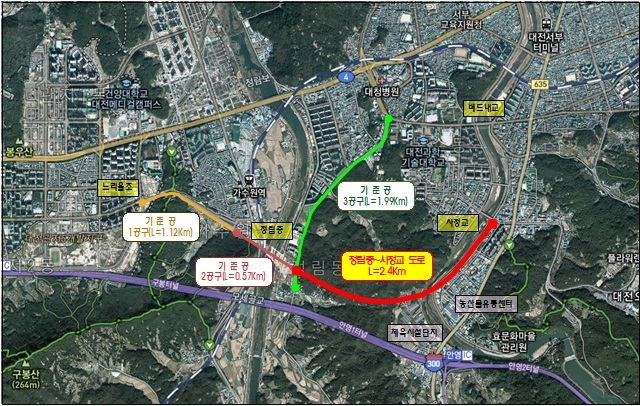 [대전=뉴시스] 대전시 서구 정림중학교 ~ 중구 사정교간 도로개설공사구간. (자료= 대전시 제공) *재판매 및 DB 금지