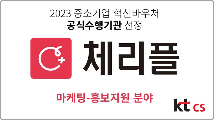 [대전=뉴시스] kt cs가 인플루언서마케팅 플랫폼 '체리플'을 통해 2023 중소기업 혁신바우처 마케팅 홍보지원 분야 공식 수행기관으로 선정됐다. *재판매 및 DB 금지