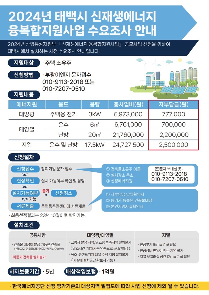 태백시, 신재생에너지 융복합지원 수요자 조사·모집