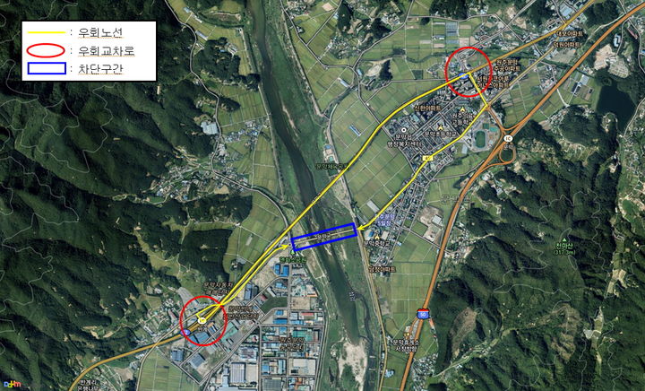 문막교 차단 구간 및 우회도로. *재판매 및 DB 금지