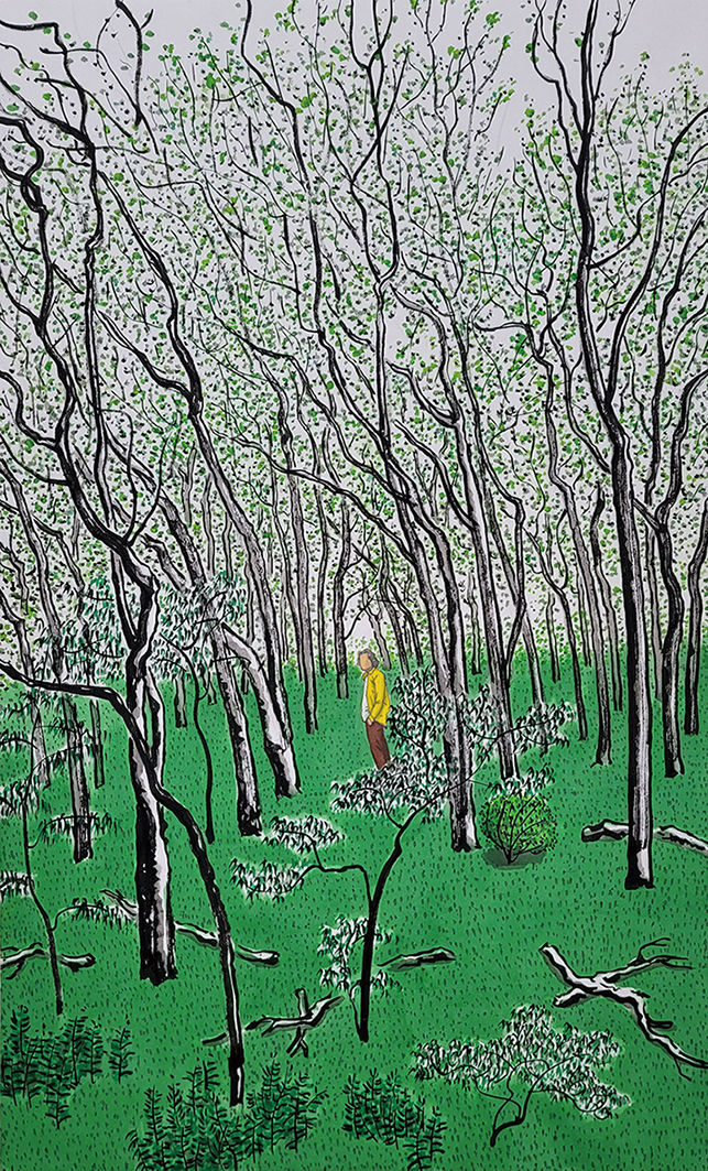 풍경의 힘_추니박, 침묵의 숲-자화상, 2023, 한지위에 먹, 아크릴릭, 128×79cm *재판매 및 DB 금지