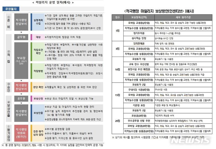 [세종=뉴시스] 적극행정 마일리지 운영절차 및 보상방안(예시). (출처= 행정안전부)