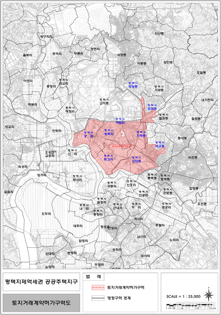 [평택=뉴시스] 경기도 평택시 토지거래계약 허가구역 지형도면 (사진 = 평택시 제공)