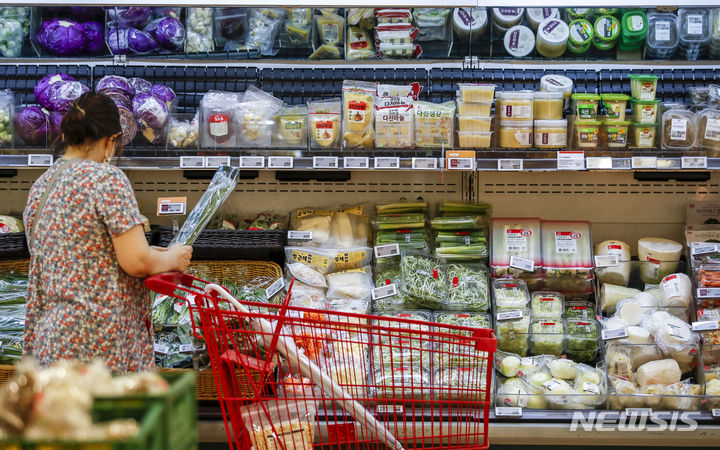 [서울=뉴시스] 정병혁 기자 = 지난달 21일 서울시내 대형마트를 찾은 시민들이 장을 보고 있다. 2023.06.21. jhope@newsis.com
