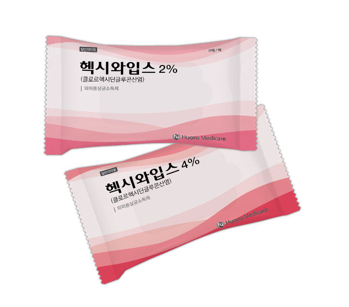 [서울=뉴시스] 휴온스메디텍의 티슈형 외피용 살균소독제 '헥시와입스'. (사진=휴온스메디텍 제공) 2023.06.22. photo@newsis.com *재판매 및 DB 금지