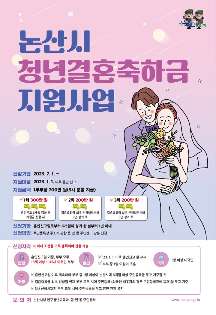 논산시 청년결혼축하금 지원사업 포스터. 2023. 06. 23 *재판매 및 DB 금지