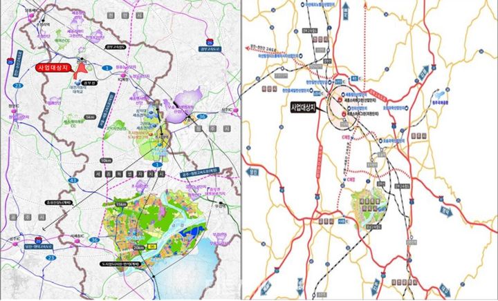 [뉴시스=세종](왼쪽)복합산단과 스마트그린산단 위치도.(사진=세종시) *재판매 및 DB 금지