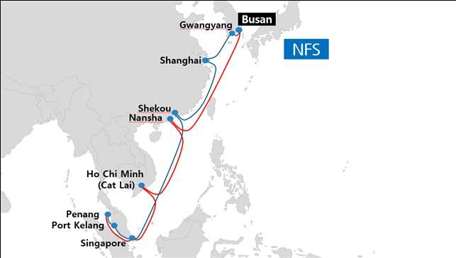 [부산=뉴시스] 남성해운 동남아시아 신규 항로 기항지 (그림=BPA 제공) *재판매 및 DB 금지