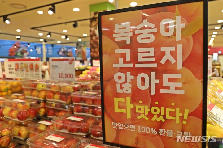 [서울=뉴시스]롯데마트와 롯데슈퍼는 당도를 선별한 복숭아를 판다고 2일 밝혔다. (사진=롯데쇼핑 제공)