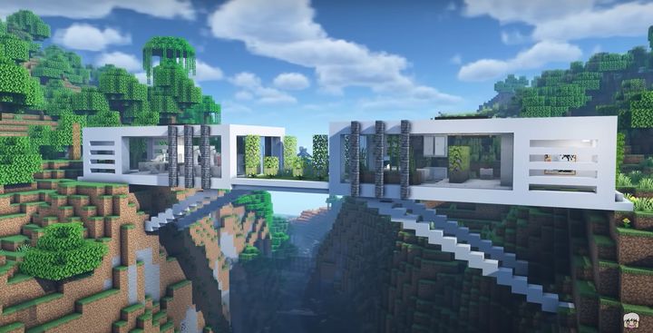 [서울=뉴시스]유튜브 채널 '만두민 ManDooMin'에는 지난 2일 '마인크래프트 고급 건축 강좌 :: 협곡 사이에 있는 끝판왕 모던하우스'라는 영상이 올라왔다. (사진=만두민 유튜브 채널 영상 캡처) 2023.07.05. photo@newsis.com *재판매 및 DB 금지