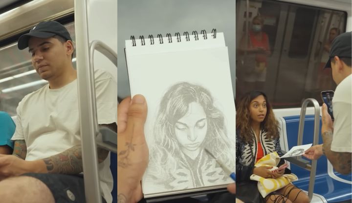 [서울=뉴시스]데번 로드리게스(Devon Rodriguez)는 지난 6월17일 자신의 유튜브 채널에 'I sketched 12 strangers’ faces without consent *INSANE REACTIONS*'라는 제목의 영상을 올렸다. (사진=로드리게스 유튜브 채널 영상 캡처) 2023.07.06. photo@newsis.com *재판매 및 DB 금지