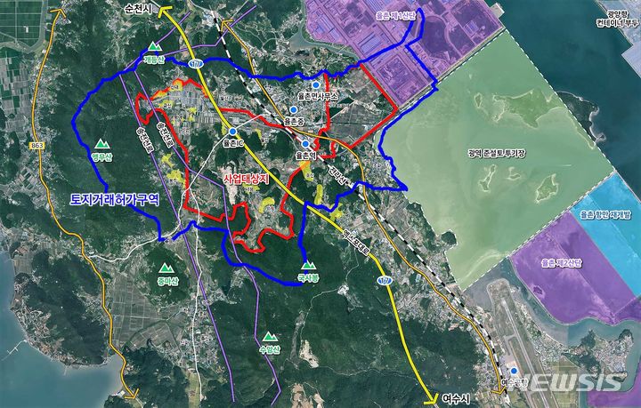 [무안=뉴시스] 전남도가 9일 지정한 '여수 율촌지구 토지거래허가구역' 현황도. (이미지=전남도 제공) photo@newsis.com *재판매 및 DB 금지