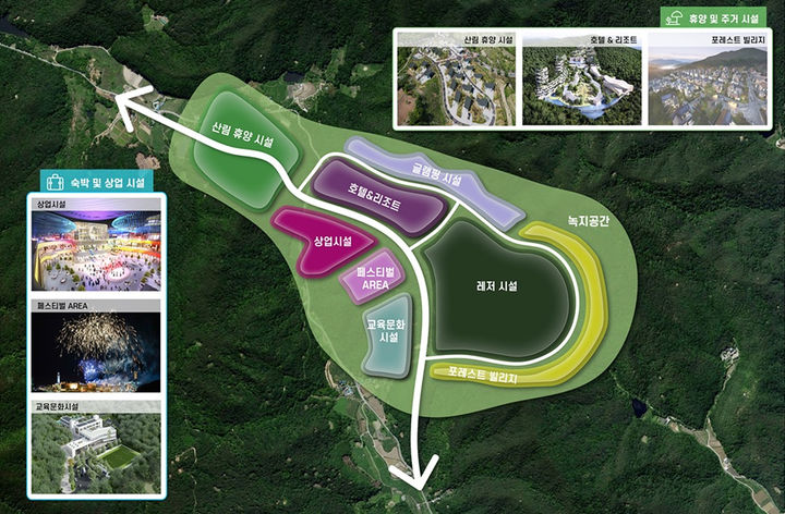 [대구=뉴시스]대구시가 군위군에 신공항 개항에 맞춰 조성할 계획인 세계적인 복합휴양 관광단지 기본 구상도이다(사진=대구ㅠ시 제공) 2023.07.10 photo@newsis.com *재판매 및 DB 금지