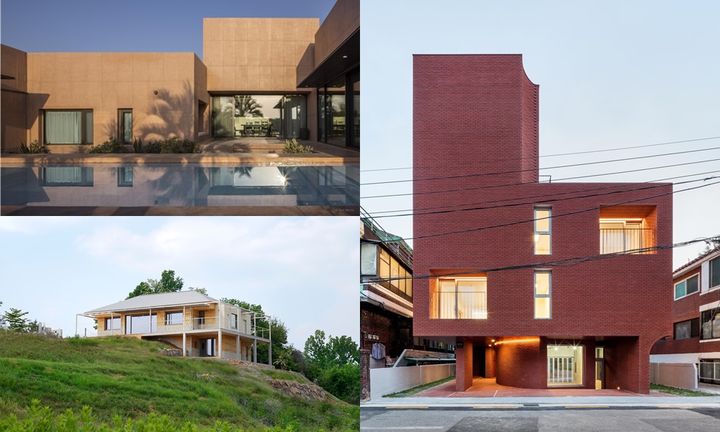 [서울=뉴시스](왼쪽 위부터 시계방향으로) 모어레스 건축사사무소의 '수리움'(숙박시설, 제주), 아지트스튜디오 건축사사무소의 '모따기99'(다세대주책, 서울), 건축사사무소 김남의 '호숫가의 집'(단독주택, 제천). (사진=각 건축사사무소·문화체육관광부 제공) 2023.07.13. photo@newsis.com *재판매 및 DB 금지