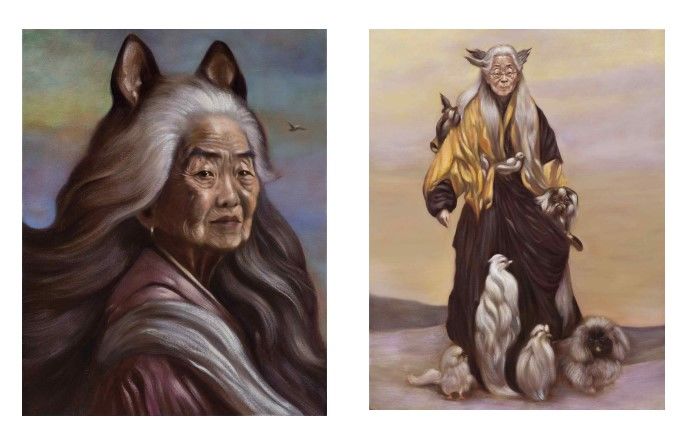 (왼쪽)미래의 우리들(Future Selves)_Oil on canvas_55x70cm_2023 미래 할미(Future Crone)_Oil on canvas_70x90cm_ 2023 보도자료 *재판매 및 DB 금지