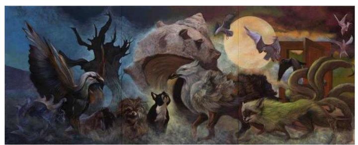 트릭스터, 잡종, 짐승(Tricksters, Mongrels, Beasts)_Oil on canvas_600x240cm(Triptych)_2023 *재판매 및 DB 금지