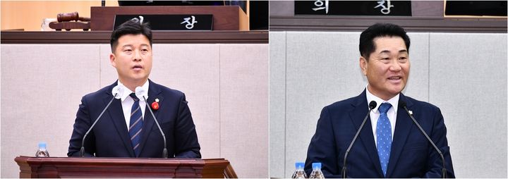 여수시의회 예산결산특별위원회 고용진(왼쪽) 위원장과 이찬기 윤리특별위원장. 여수시의회 제공 *재판매 및 DB 금지