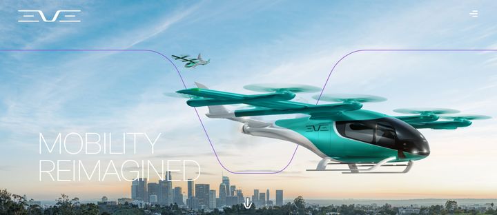 [뉴시스]브라질의 스타트업 이브에어모빌리티가 2026년까지 전기 항공택시를 출시하는 것을 목표로 자국에 공장을 건설한다고 밝혔다. 사진은 이브에어모빌리티 홈페이지 메인화면. (사진=이브에어모빌리티) 2023.07.21. *재판매 및 DB 금지