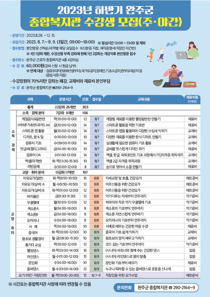 [완주=뉴시스] 완주군 종합복지관 하반기 수강생 모집. *재판매 및 DB 금지