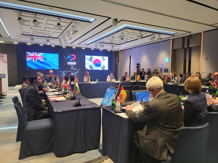 [부산=뉴시스] 옥승욱 기자 = 국가보훈부는 26일 오후 4시 부산 해운대구 소재 ‘시그니엘 부산’ 호텔에서 국제보훈장관회의를 개최했다. 박민식 국가보훈부 장관이 인사말을 하고 있다. 2023.07.26. okdol99@newsis.com&nbsp; *재판매 및 DB 금지