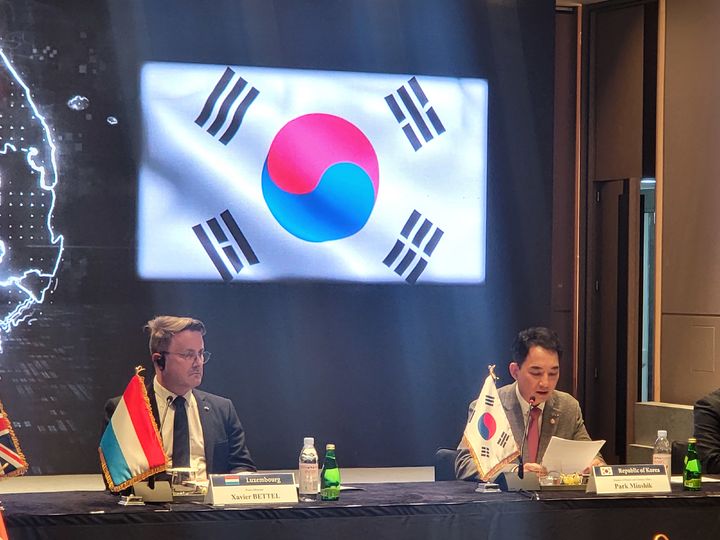 [부산=뉴시스] 옥승욱 기자 = 국가보훈부는 26일 오후 4시 부산 해운대구 소재 ‘시그니엘 부산’ 호텔에서 국제보훈장관회의를 개최했다. 박민식 국가보훈부 장관이 인사말을 하고 있다. 2023.07.26. okdol99@newsis.com&nbsp; *재판매 및 DB 금지