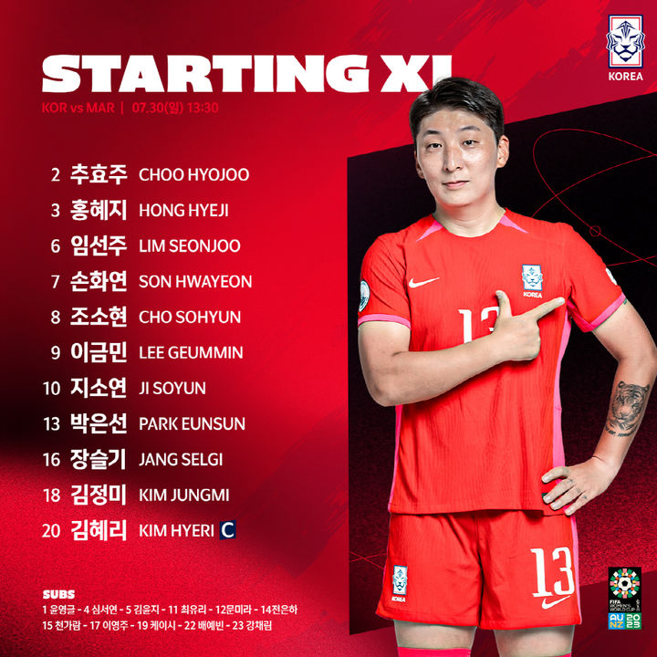 [서울=뉴시스]모로코전 선발 명단. 2023.07.30. (사진=대한축구협회 제공) *재판매 및 DB 금지