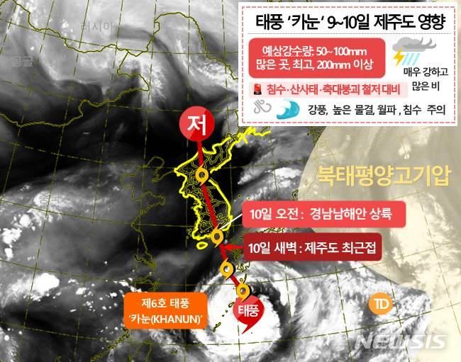 [제주=뉴시스] 오영재 기자 =  제6호 태풍 ‘카눈’예상 위험기상 설명자료. (사진=제주지방기상청 제공) 2023.08.07. oyj4343@newsis.com