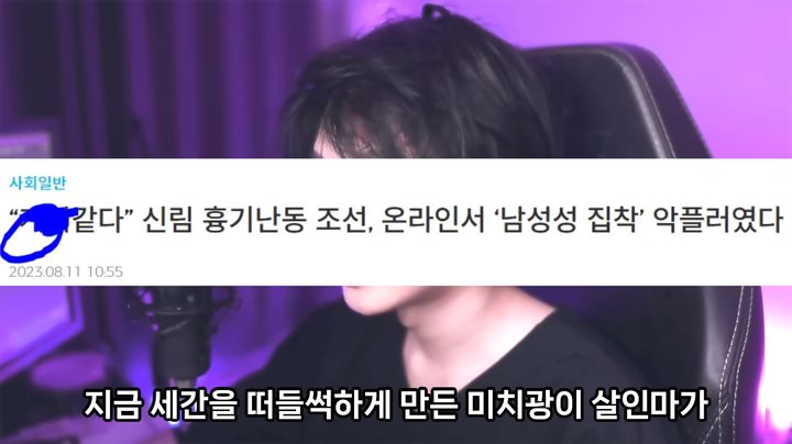 [서울=뉴시스]지난 11일, 게임 유튜버 '루인'은 '신림동 칼부림 사건 가해자가 제 악플러였습니다' 영상을 올렸다.(사진=루인 유튜브 채널 영상 캡처) 2023.08.14. photo@newsis.com *재판매 및 DB 금지