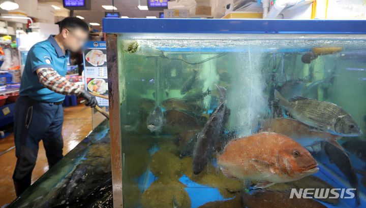 [서울=뉴시스] 김금보 기자 = 중국과 일본 정부가 후쿠시마 제1원자력발전소 오염수(일본 정부 명칭 '처리수') 해양 방류에 대응해 중국이 취했던 일본산 수산물 수입 금지 조치를 해제하기로 합의했다. 일본 정부는 한국 등 주변국에도 수입 규제 철폐를 요청할 계획이라고 밝혔다. 사진은 방류 후 첫 주말을 맞은 지난 2023년 8월27일 오전 서울 동작구 노량진 수산시장. 2023.08.27. kgb@newsis.com