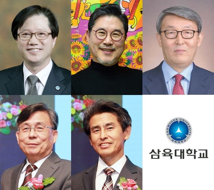 (윗줄 왼쪽부터) 김상래 신학과 교수, 김성운 아트앤디자인학과 교수, 임동술 약학과 교수, 아랫줄 왼쪽부터 조치웅 환경디자인원예학과 교수, 최선순 인공지능융합학부 교수. (사진=삼육대 제공)  *재판매 및 DB 금지