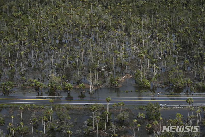 [플로리다=AP/뉴시스] 30일(현지시각) 미 플로리다주 페리가 허리케인 '이달리아' 여파로 침수된 돼 있다. 2023.08.31.