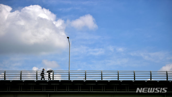 [대구=뉴시스] 이무열 기자 = 화창한 가을 날씨를 보인 지난 3일 대구 북구 금호강 하중도에서 바라본 하늘이 구름과 조화를 이루고 있다. 2023.09.03. lmy@newsis.com