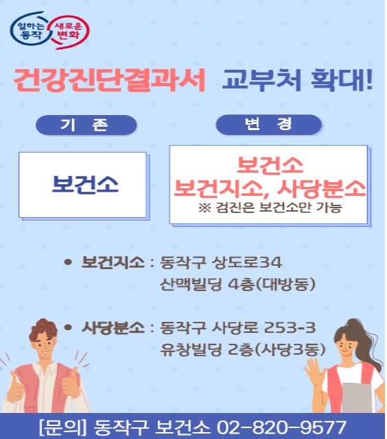 [서울=뉴시스]동작구보건소 건강진단결과서 교부처 확대 홍보 포스터.(사진=동작구 제공)