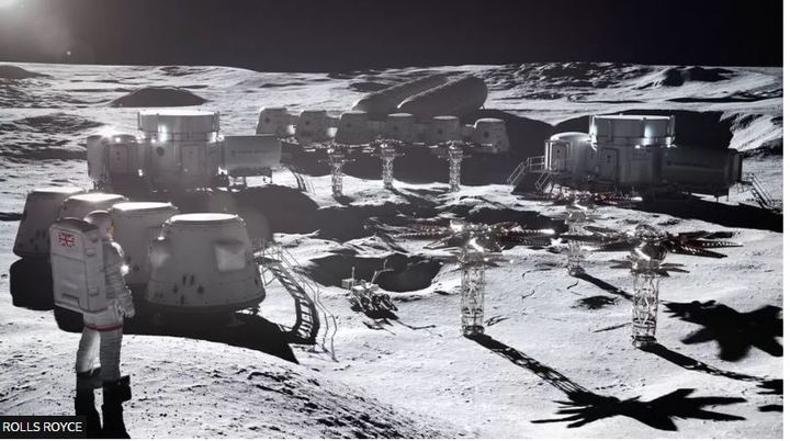 [서울=뉴시스]과학자들이 우주비행사가 달에서 장기간 살 수 있도록 하는 에너지원을 개발했다고 BBC가 4일 보도했다. 달에 건설된 전초기지의 상상도. <사진 출처 : BBC> 2023.09.04.