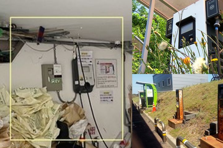 [제주=뉴시스] 양영전 기자 = 방치된 전기차 충전기들. (사진=현지홍 제주도의원 제공) 2023.09.13. photo@newsis.com *재판매 및 DB 금지