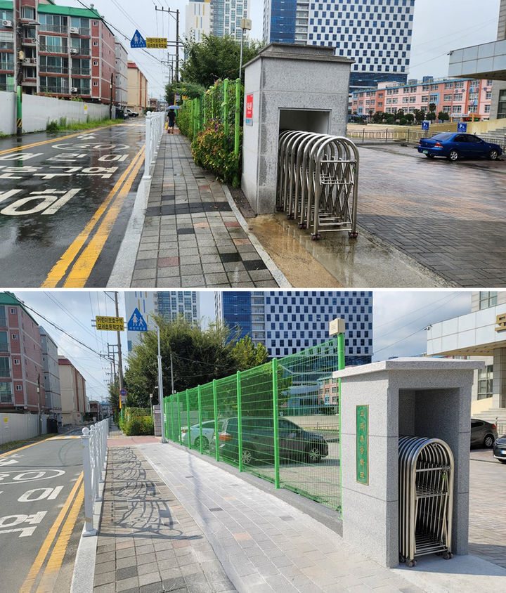 [부산=뉴시스] 부산시교육청은 여름방학 중 모라초등학교의 담장·화단 등을 학교 안으로 이동시켜 통학로를 확장하는 공사를 마쳤다고 13일 밝혔다. (사진=부산교육청 제공) *재판매 및 DB 금지