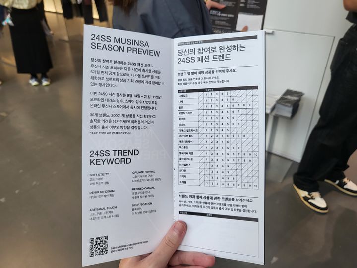 [서울=뉴시스] 박미선 기자=15일 서울 성동구 성수동 일대 무신사가 운영하는 오프라인 공간 4곳에서 열린 '24SS 무신사 시즌 프리뷰' 투표 용지. *재판매 및 DB 금지