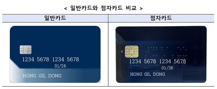 [서울=뉴시스] 일반카드와 점자카드 비교. (사진=금융감독원 제공) *재판매 및 DB 금지
