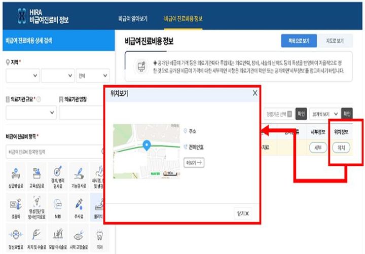 [세종=뉴시스] 건강보험심사평가원 홈페이지(www.hira.or.kr) 내 '비급여 진료비 정보' 예시화면. (자료=보건복지부 제공) 2023.09.19. photo@newsis.com *재판매 및 DB 금지