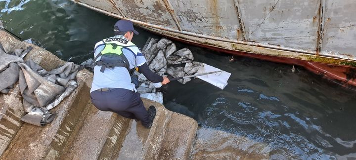 지난 18일 오후 4시께 충남 태안 신진도항에서 선저폐수 30ℓ를 유출한 어선이 적발됐다.(사진=태안해양경찰서 제공) *재판매 및 DB 금지