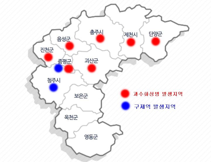 [증평=뉴시스] 충북 과수화상병과 구제역 발생지역. photo@newsis.com  *재판매 및 DB 금지