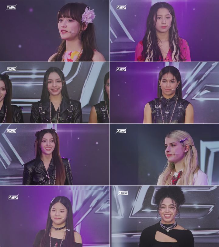 [서울=뉴시스] A2K 참가자들 왼쪽 위부터 시계 방향으로 켄달, 렉서스, 크리스티나, 케이지, 사바나, 케일리, 지나, 카밀라. (사진= JYP엔터테인먼트 공식 유튜브 제공) 2023.09.20. photo@newsis.com *재판매 및 DB 금지