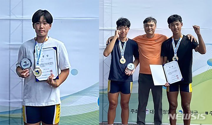 [광주=뉴시스] 광주체육중학교 조정팀 노효림(사진 왼쪽), 박준호, 박성빈. (사진=광주시교육청 제공). photo@newsis.com *재판매 및 DB 금지