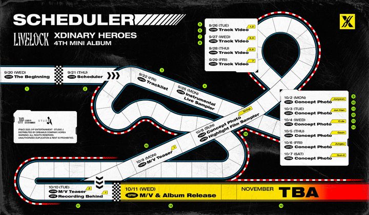 [서울=뉴시스] 밴드 엑스디너리 히어로즈 미니 4집 '라이브록' 스케줄러. (사진= JYP엔터테인먼트 제공) 2023.09.21. photo@newsis.com *재판매 및 DB 금지